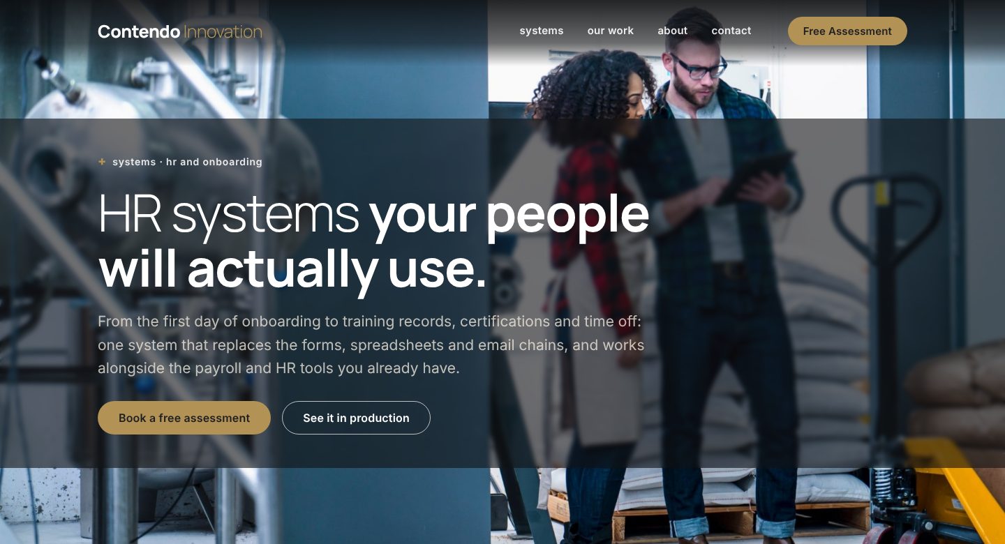 Contendo Innovation HR and onboarding systems page