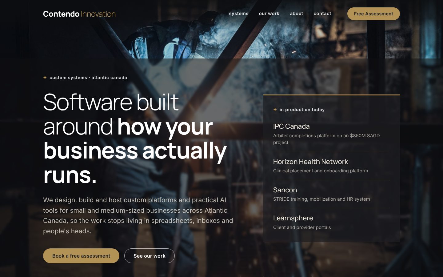 The Contendo Innovation website home page: software built around how your business actually runs